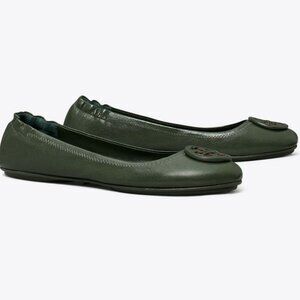 ❤️ NIB Tory Burch Minnie Leather Travel Ballet Flat Dark Emerald Green 7.5 8 9.5